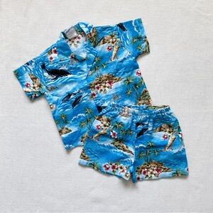 Vintage Nui Nalu Hawaiian Print Cotton Shirt & Shorts 2 Piece Set 12M